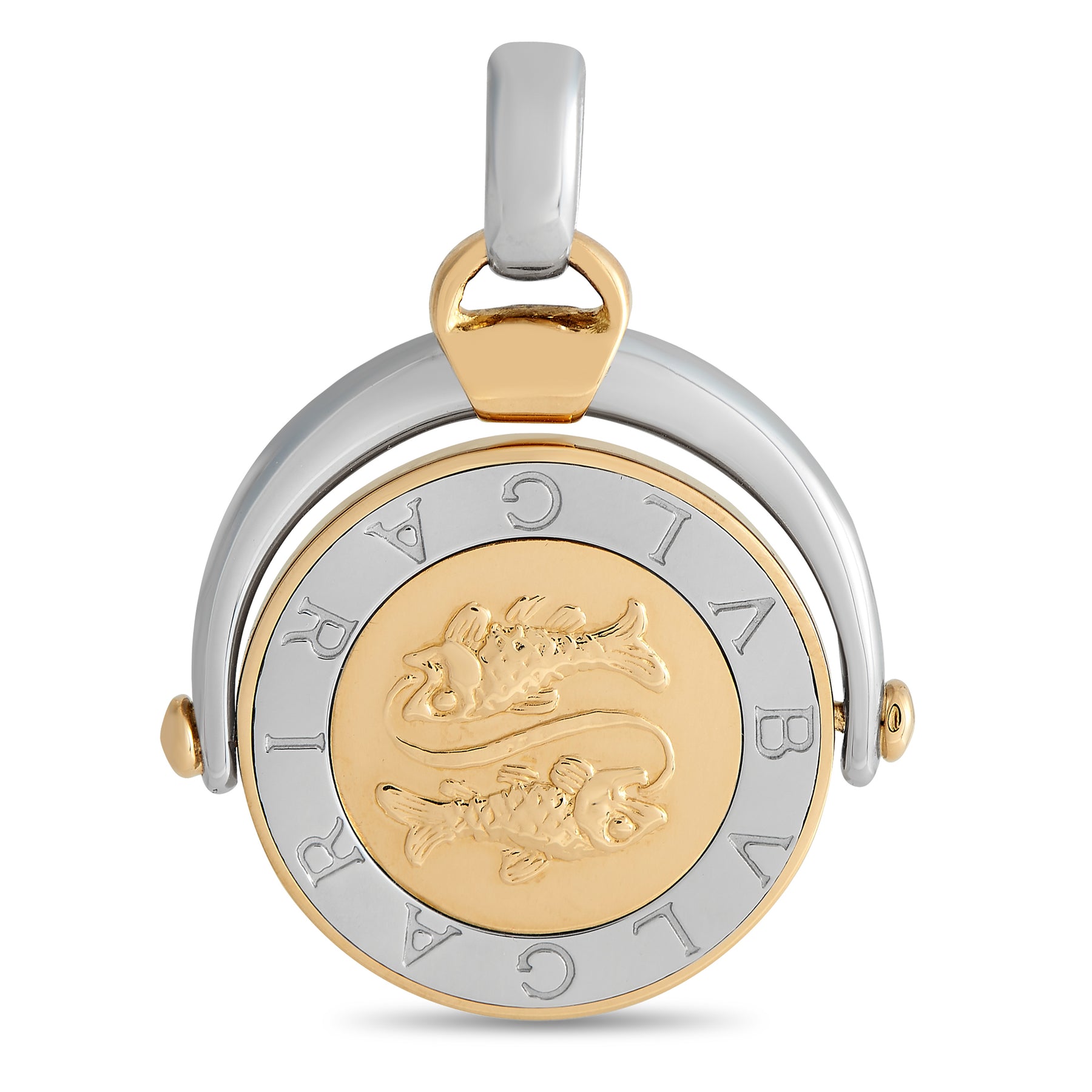 Bvlgari 18K Gelbgold und Edelstahl Fische Sternzeichen Anhänger BV32 -012524