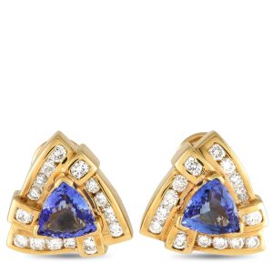 LB Exclusive 14K Gelbgold Diamant und Tanzanit Ohrringe MF06-012424