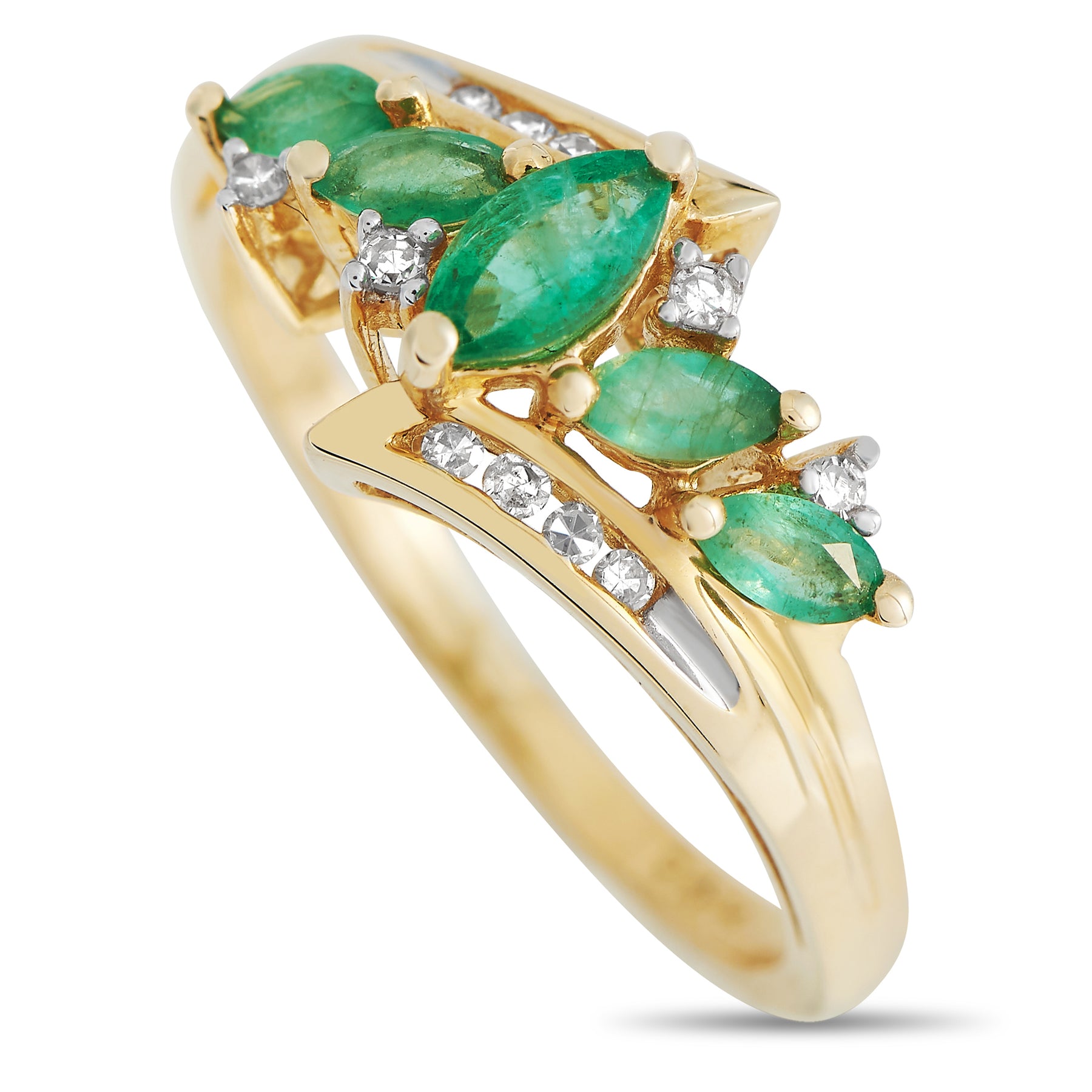LB Exclusive 14K Gelbgold 0,09ct Diamant und Emerald Ring RC4 12052JEM