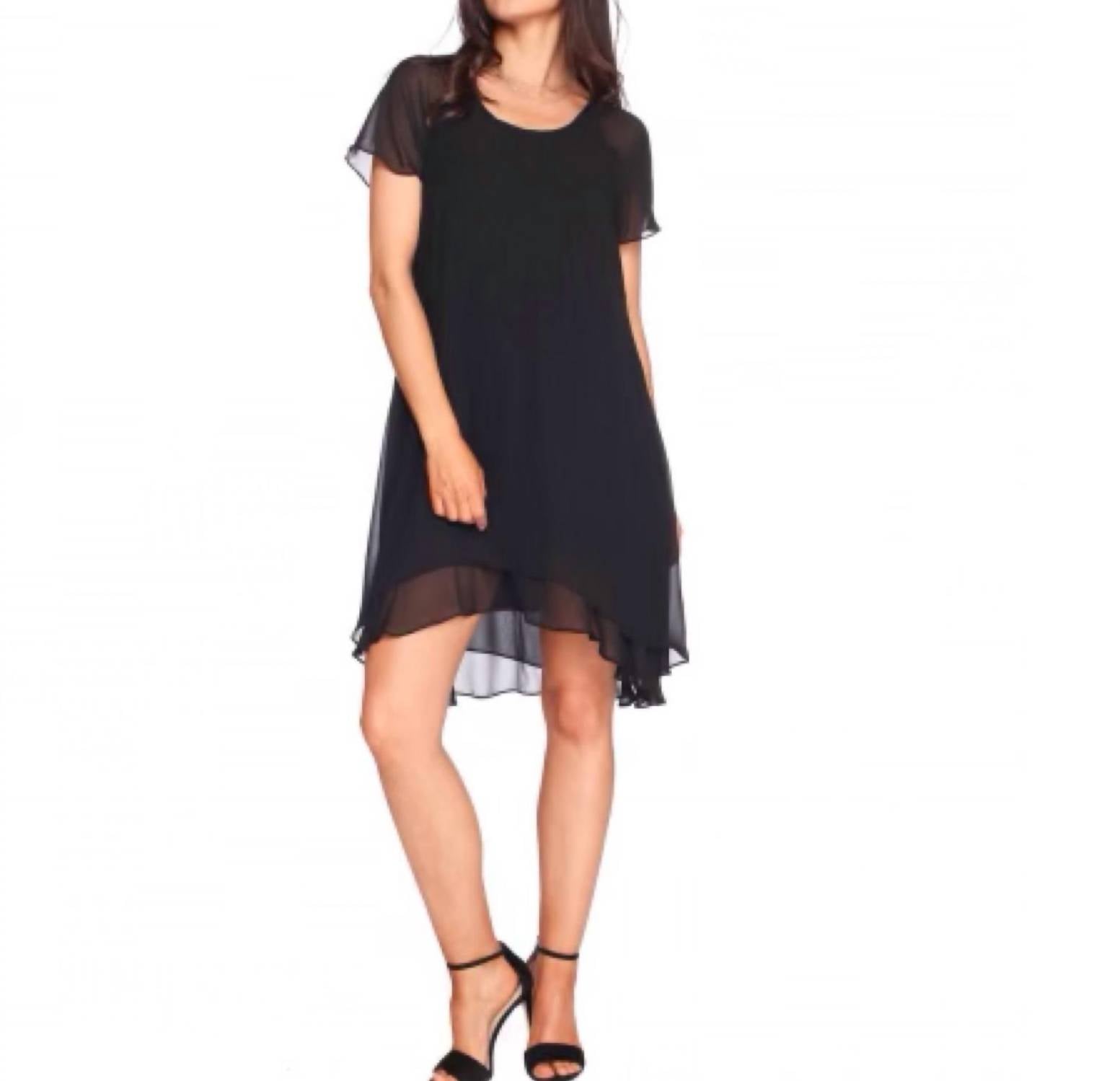 Chiffon-Kleid mit Rüschen in Schwarz