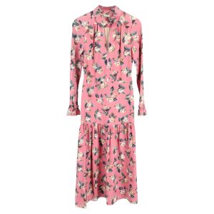 Vilshenko Midikleid mit Blumenmuster aus rosa Wolle