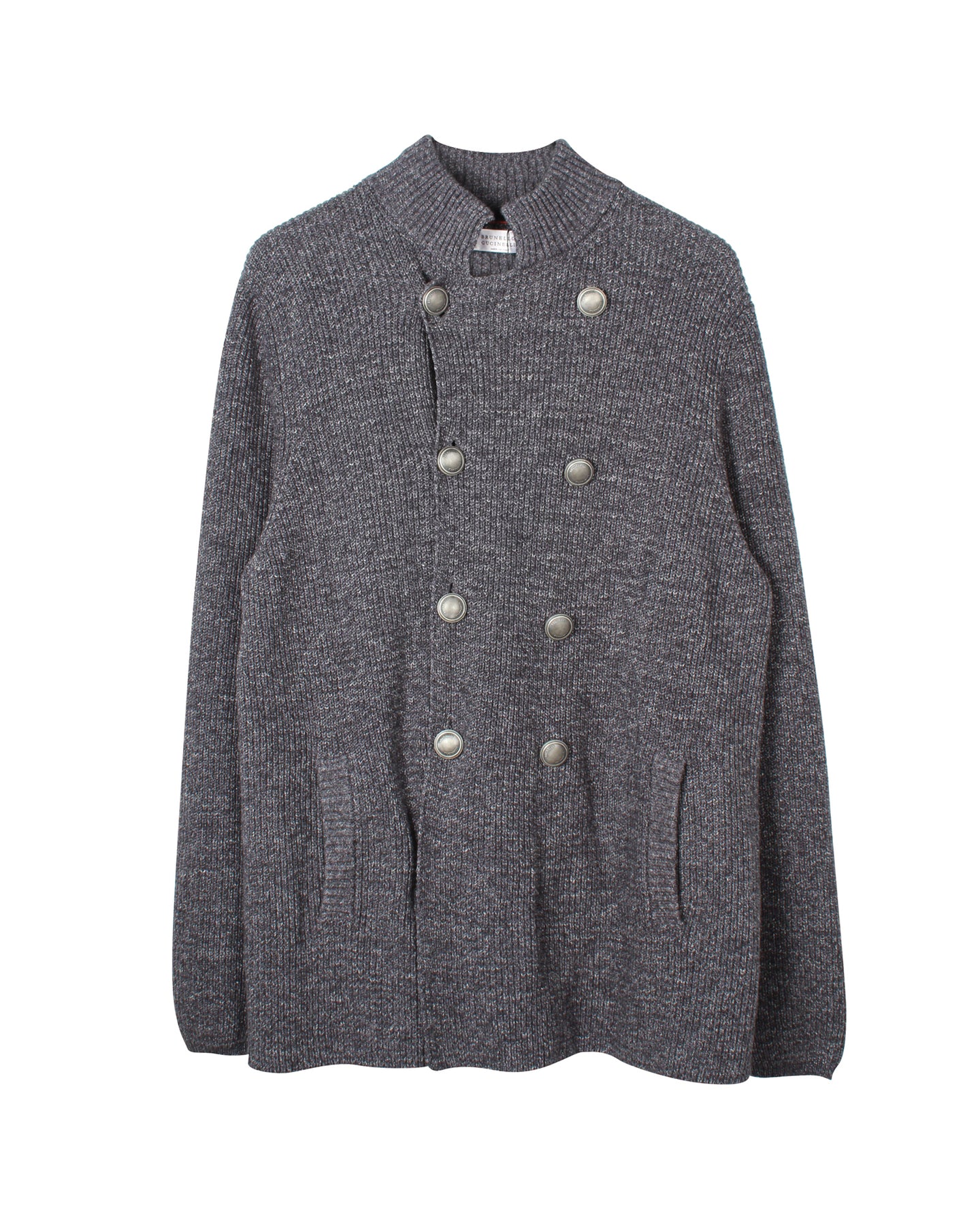 Brunello Cucinelli Zweireihige Strickjacke aus schwarzer Baumwolle