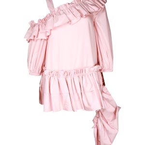 Alexander McQueen Asymmetrisches Top mit Rüschen aus rosa Baumwolle