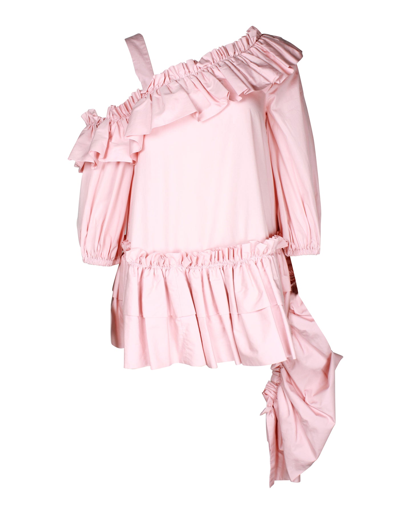 Alexander McQueen Asymmetrisches Top mit Rüschen aus rosa Baumwolle
