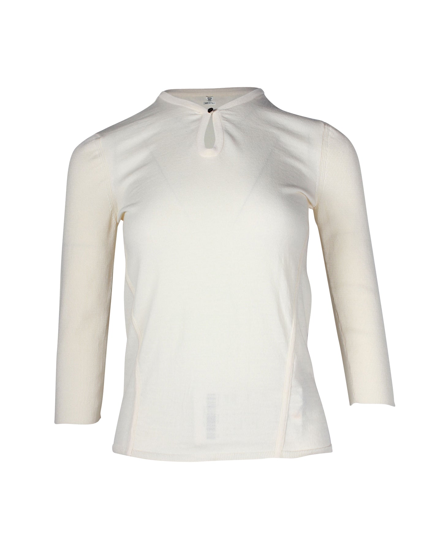 Hermes Three-Quarter Ärmel Top aus cremefarbener Wolle
