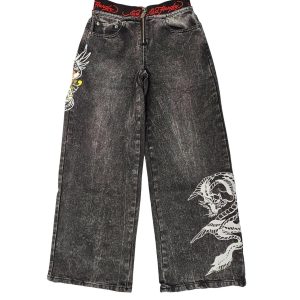 Damen lks Drachen vorne Reißverschluss jean in Vintage grau 7803929624636
