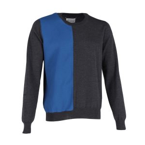 Maison Margiela Colorblock Crewneck Pullover in grauer und blauer Baumwolle