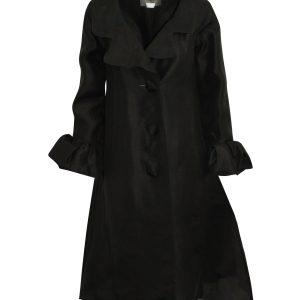 Lanvin Flared lange Jacke aus schwarzer Seide 7703681826876