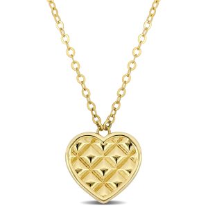 Mimi & Max Strukturierte Herz Anhänger mit Kette in 10k Gelbgold – 17 in