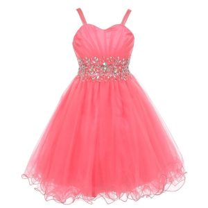 große Mädchen Korallen Stein verkrustet plissiert Tüll Junior Brautjungfer Kleid 8-16