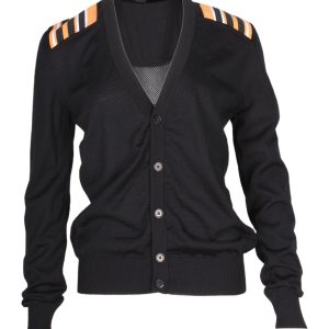 Balmain Strickjacke mit Streifendetail aus schwarzer Wolle