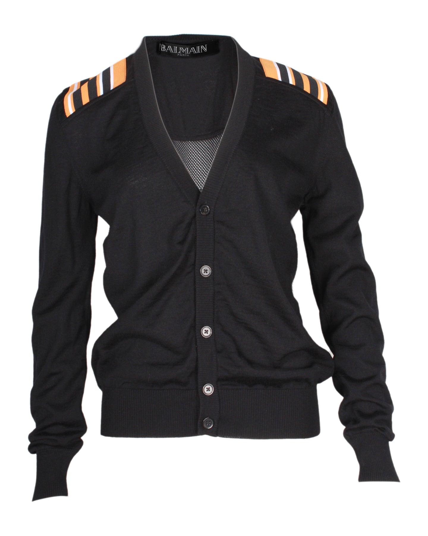 Balmain Strickjacke mit Streifendetail aus schwarzer Wolle