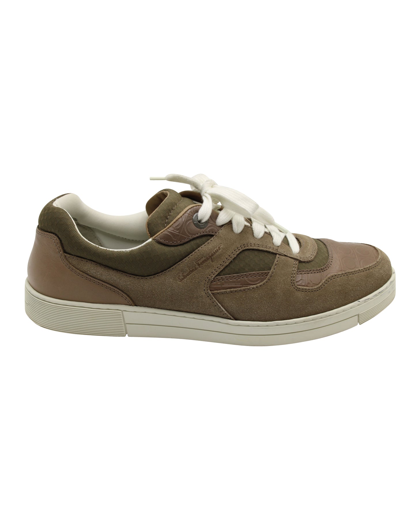 Salvatore Ferragamo Zweifarbige Sneaker aus braunem Wildleder