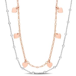 Mimi & Max Zwei-Ton-Herz und Ball Bead Kette Halskette in Rose überzogen Sterling Silber – 19.5 in