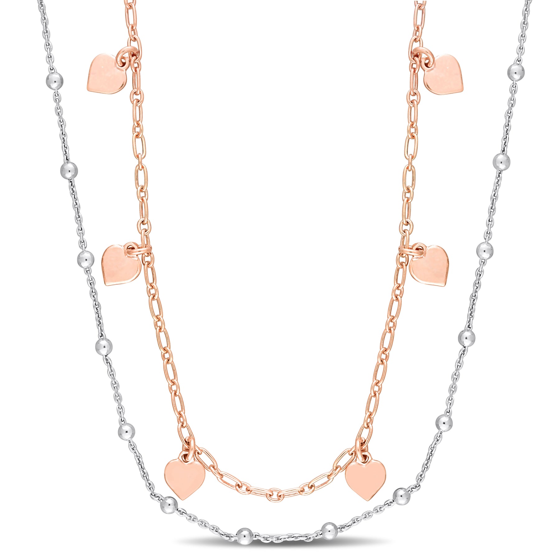 Mimi & Max Zwei-Ton-Herz und Ball Bead Kette Halskette in Rose überzogen Sterling Silber – 19.5 in