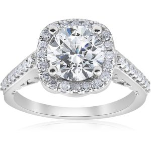 3 ct Diamantkissen Halo Vintage Verlobungsring 14k Weißgold Lab gewachsen