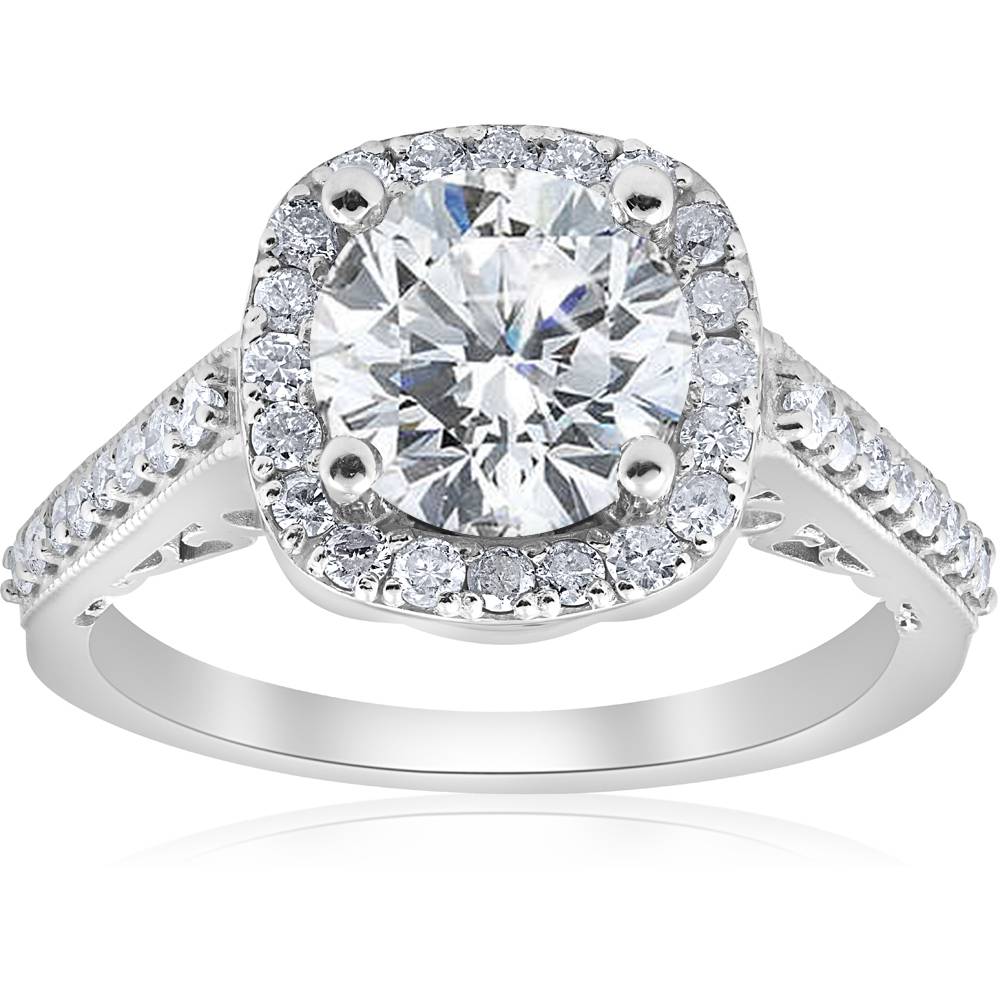 3 ct Diamantkissen Halo Vintage Verlobungsring 14k Weißgold Lab gewachsen