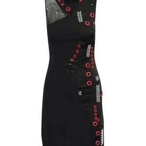 Versace Ärmelloses Kleid aus schwarzem Acetat mit Perlen