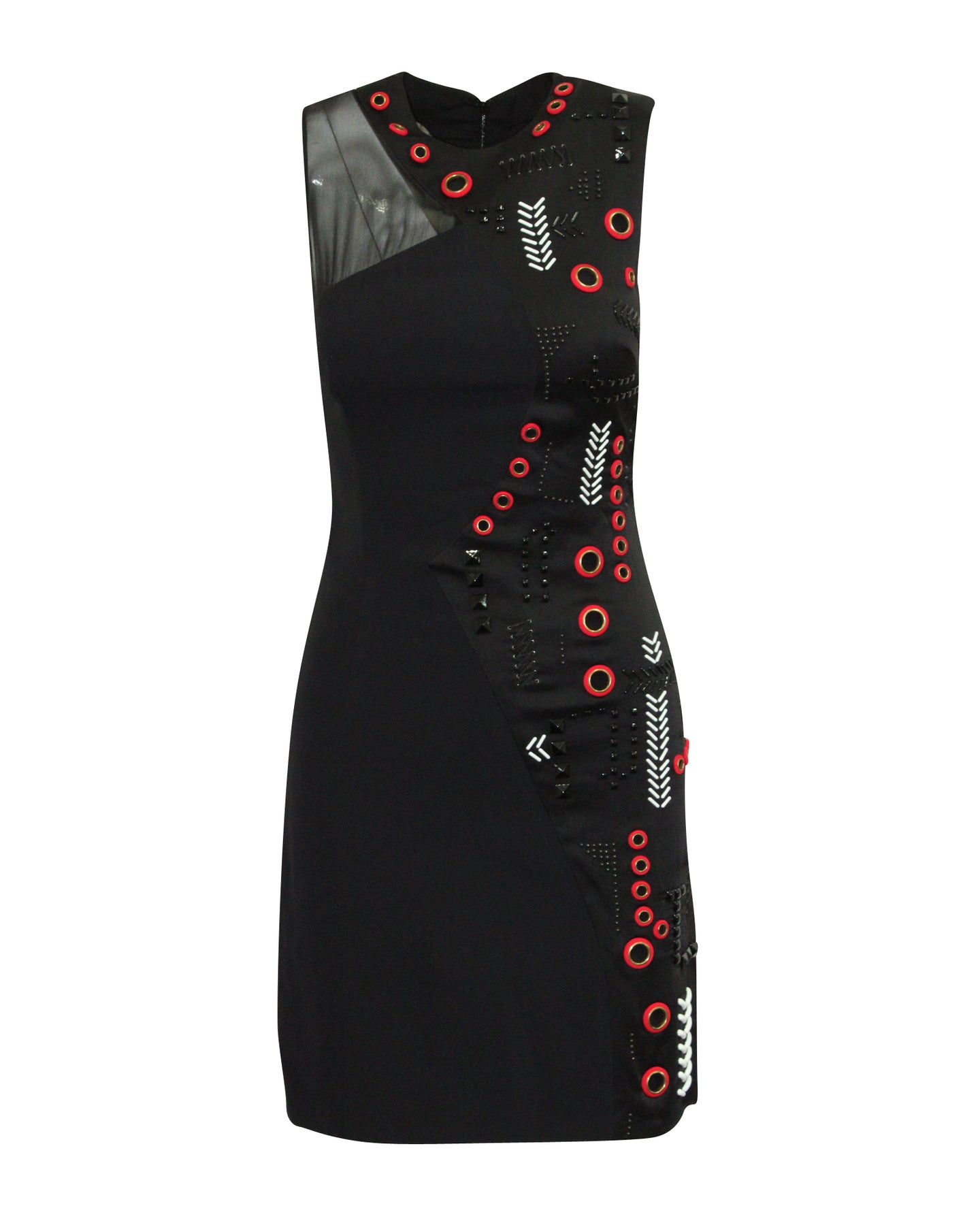 Versace Ärmelloses Kleid aus schwarzem Acetat mit Perlen