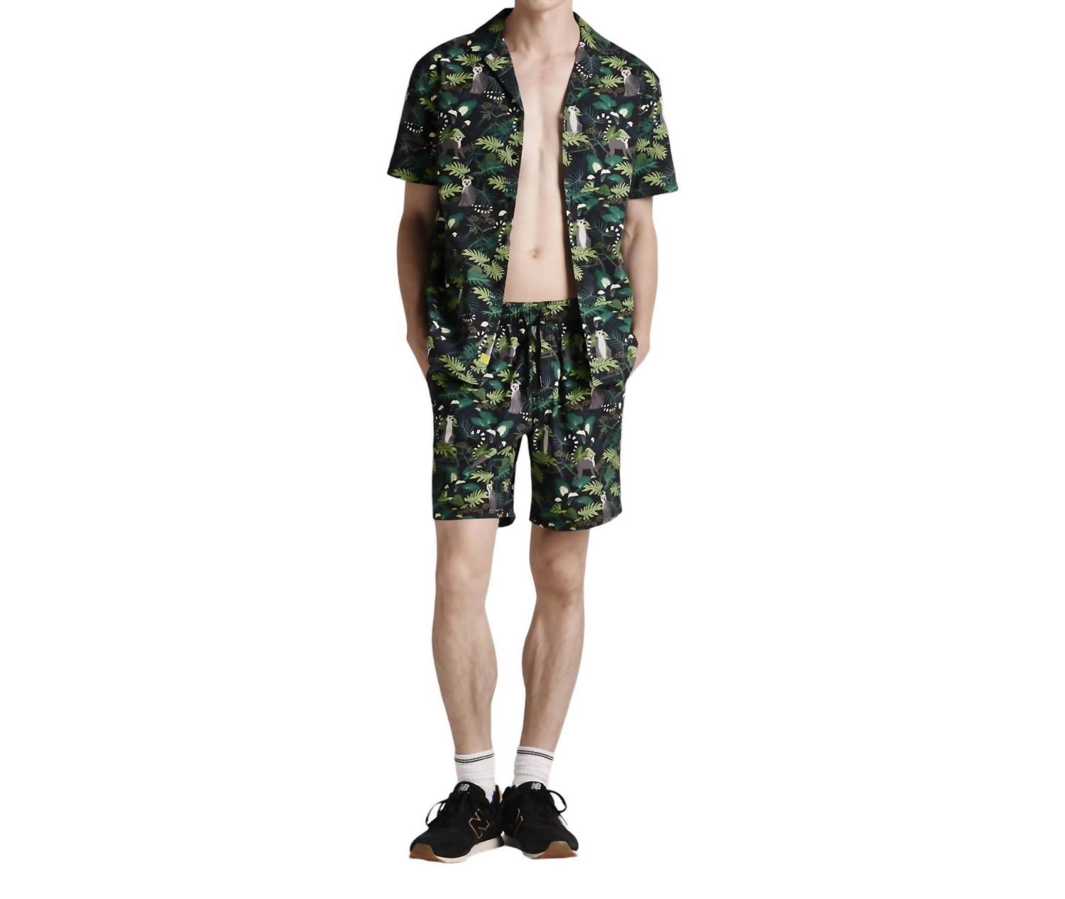 Herren Lemuren Muster Shorts in Schwarz