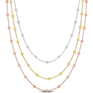 Mimi & Max 3-Strand Ball Station Halskette in 3-Ton Rose gelb und weiß Sterling Silber – 16+2 in