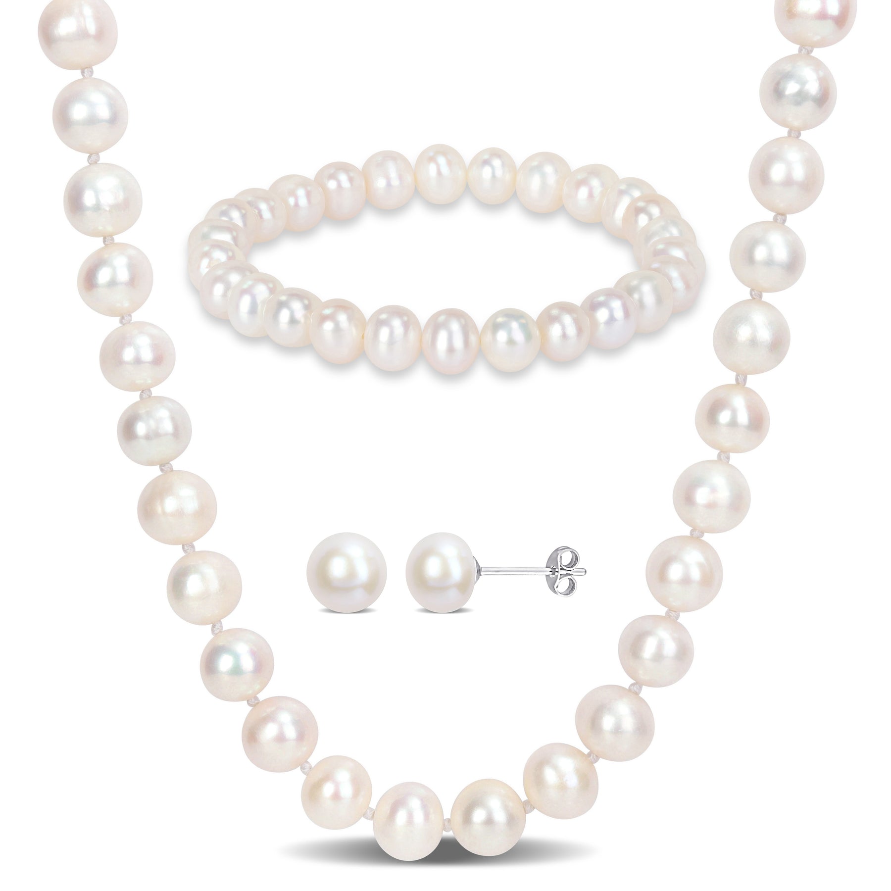Mimi & Max 7.5-8mm kultivierte Süßwasserperlen Set Halskette Ohrringe und Armband