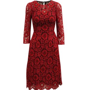 Dolce and Gabbana Lace Midikleid in roter Rayon 7703682613308