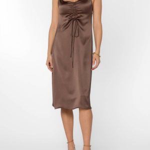 Luxe gerafft rutsch kleid in mocca