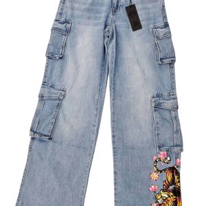 Damen Tiger Blumen Fracht jean im Retro-Licht 7803955609660