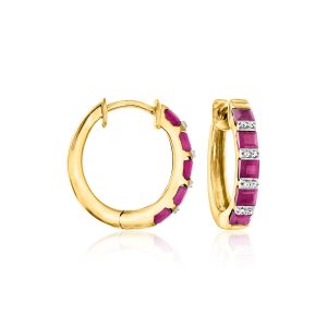 Ross-Simons Rubin Creolen mit Diamant Akzente in 18kt Gold über Sterling