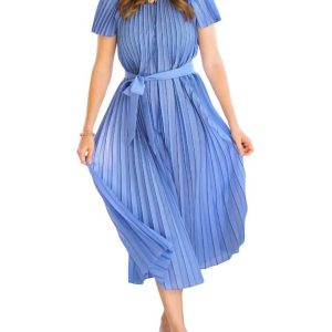 Pleated Kleid mit Schleifendetail in blau/schwarz 7803956330556