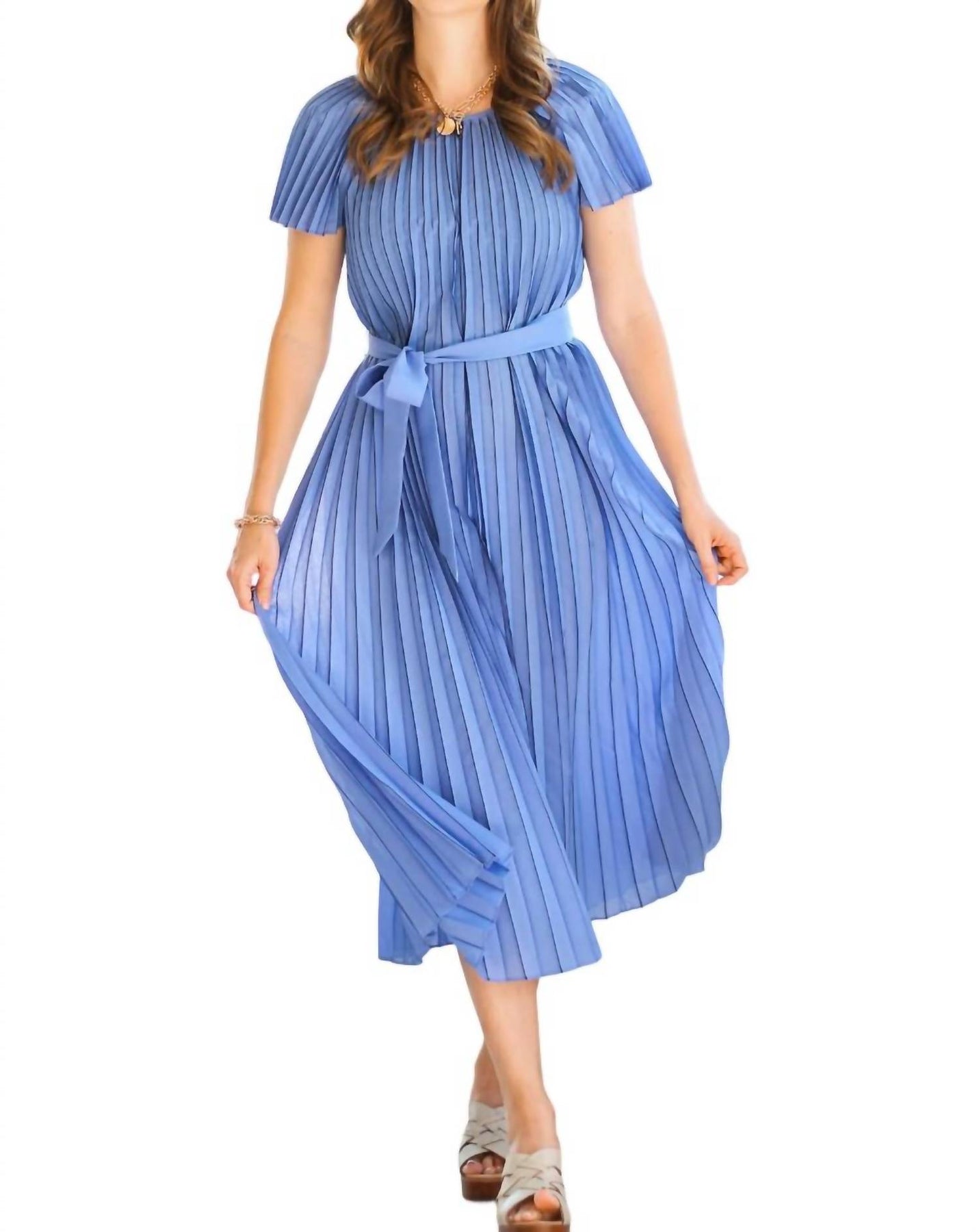 Gefaltetes Kleid mit Schleife in blau/schwarz