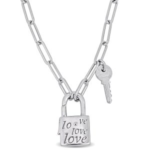Mimi & Max Schloss & Schlüssel Papier Clip Link Halskette in Sterling Silber – 18 in