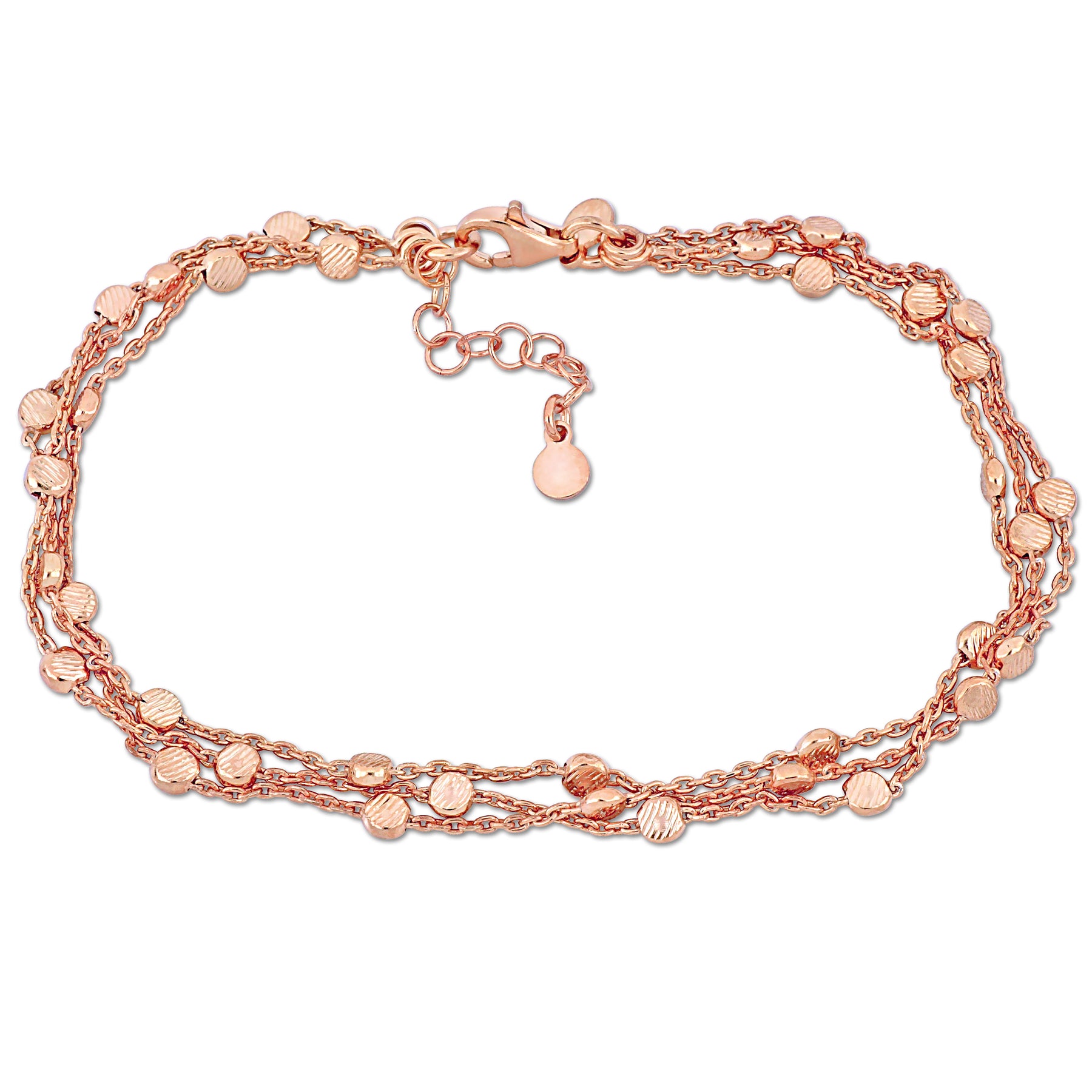 Mimi & Max Mehrfarbig-Strang Fußkettchen mit Karabinerverschluss in Rosé vergoldetem Sterling Silber – 9 in