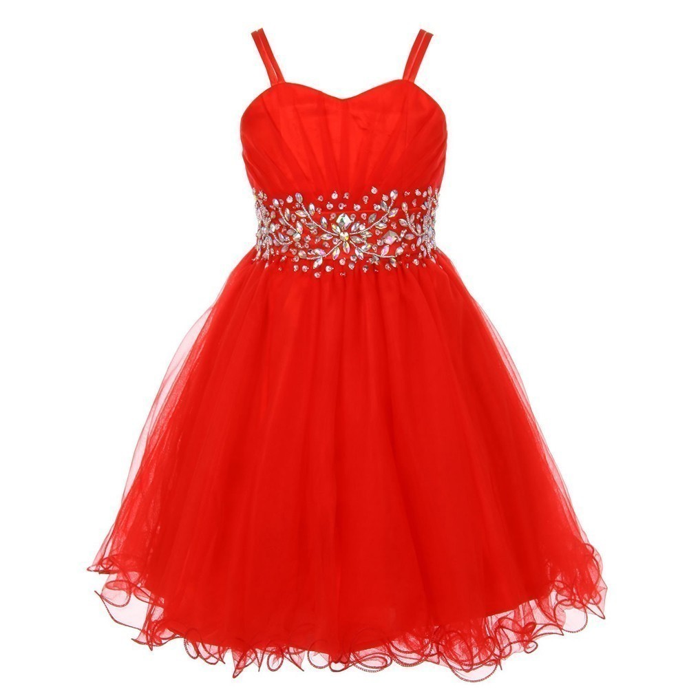 Kleine Mädchen Rot Stone verkrustet Plissee Tüll Party Kleid 2-6