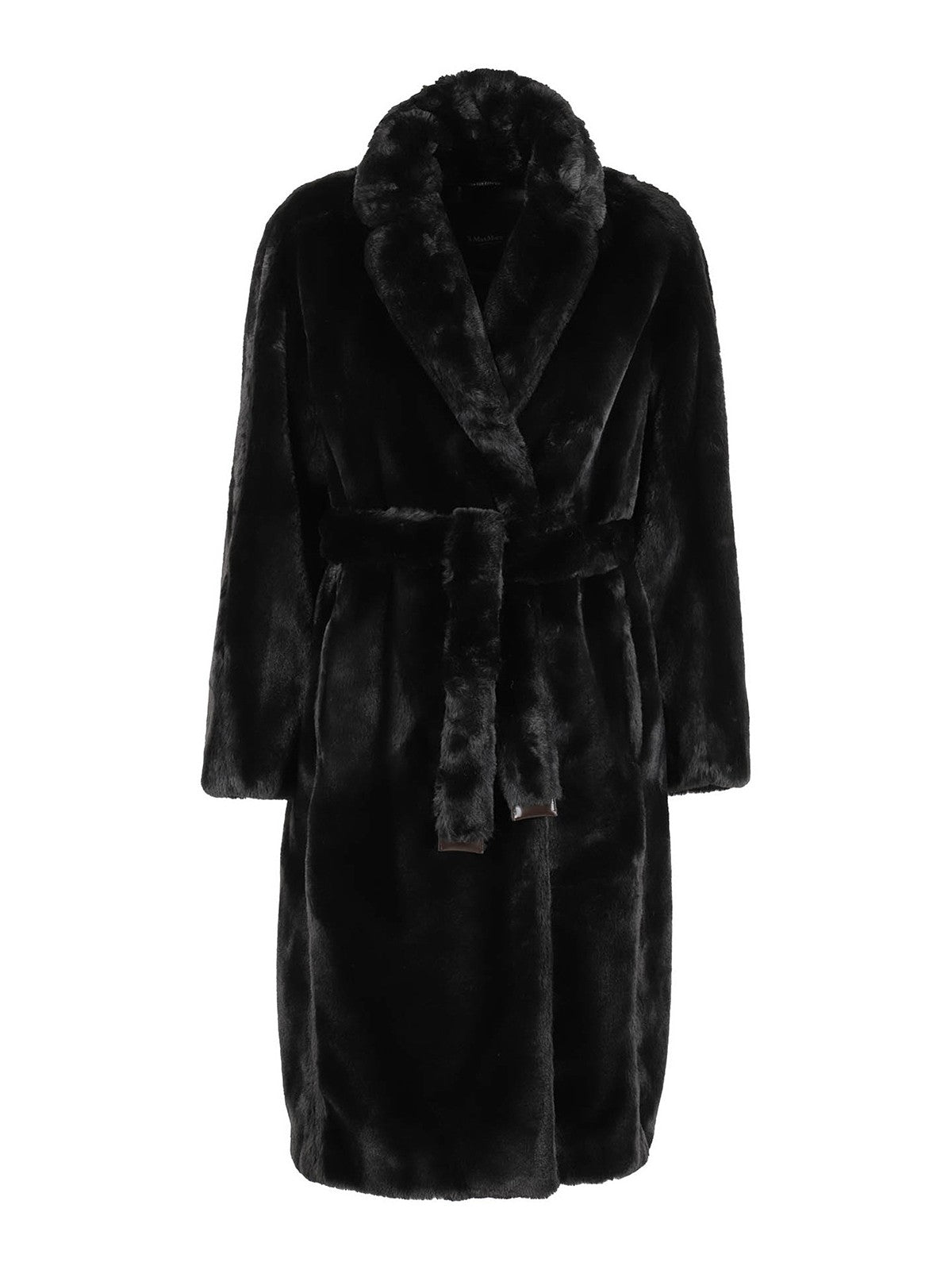 MAX MARA Damen Adorato Kunstpelz Schwarz Langer Mantel