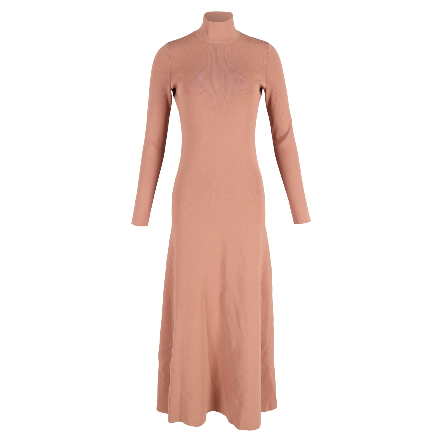 Victoria Beckham Stretch Strick Maxi Kleid mit Stehkragen und Ausschnitt aus brauner Wolle