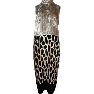 Dries Van Noten Sequined ärmelloses Kleid aus Gold Samt 7703682777148