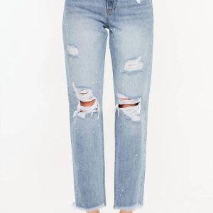 Oceane Paint Splatter Straight Jeans in mittlerer Waschung