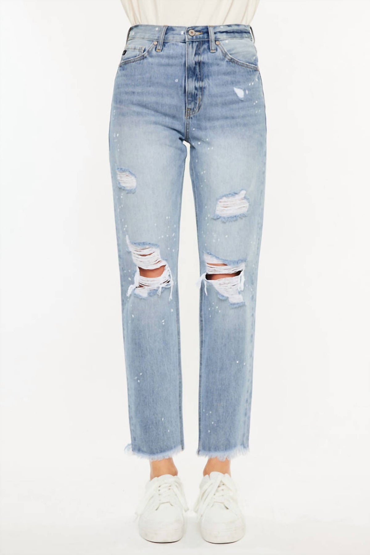 Oceane Paint Splatter Straight Jeans in mittlerer Waschung