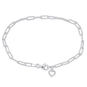 Mimi & Max Fancy-cut Oval Link Heart Charm Armband aus Sterling Silber-7,5 in