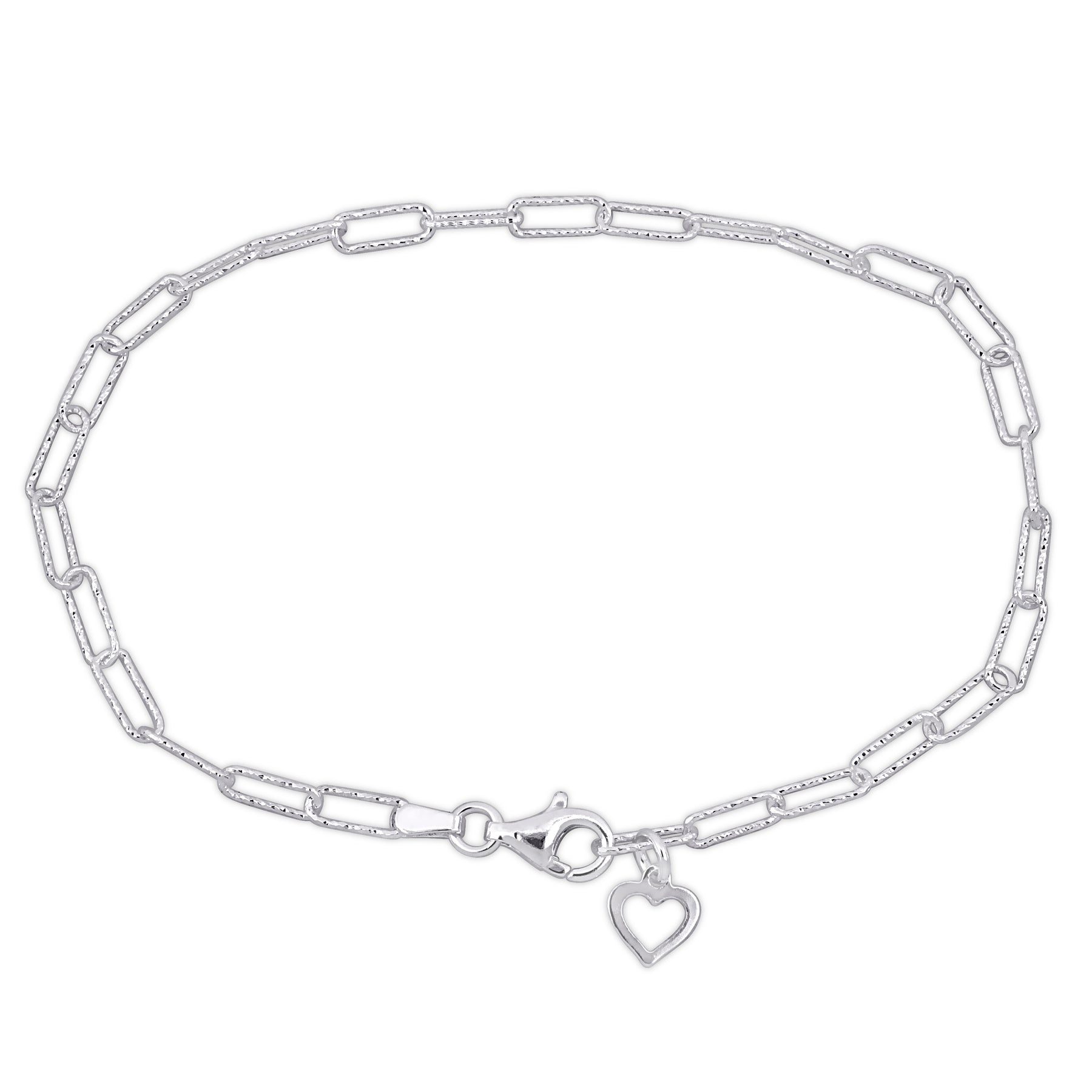 Mimi & Max Fancy-Schnitt oval Link Herz Charm Armband in Sterling Silber-7,5 in
