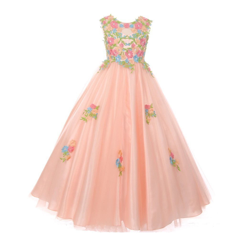 Kleine Mädchen Altrosa rosa Blumen bestickt Spitze Tüll Blumenmädchen Kleid 4-6