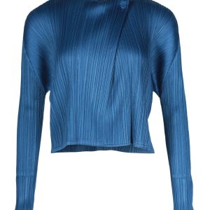 Pleats Please Plissé Effect Strickjacke aus blauem Polyester 7703682875452