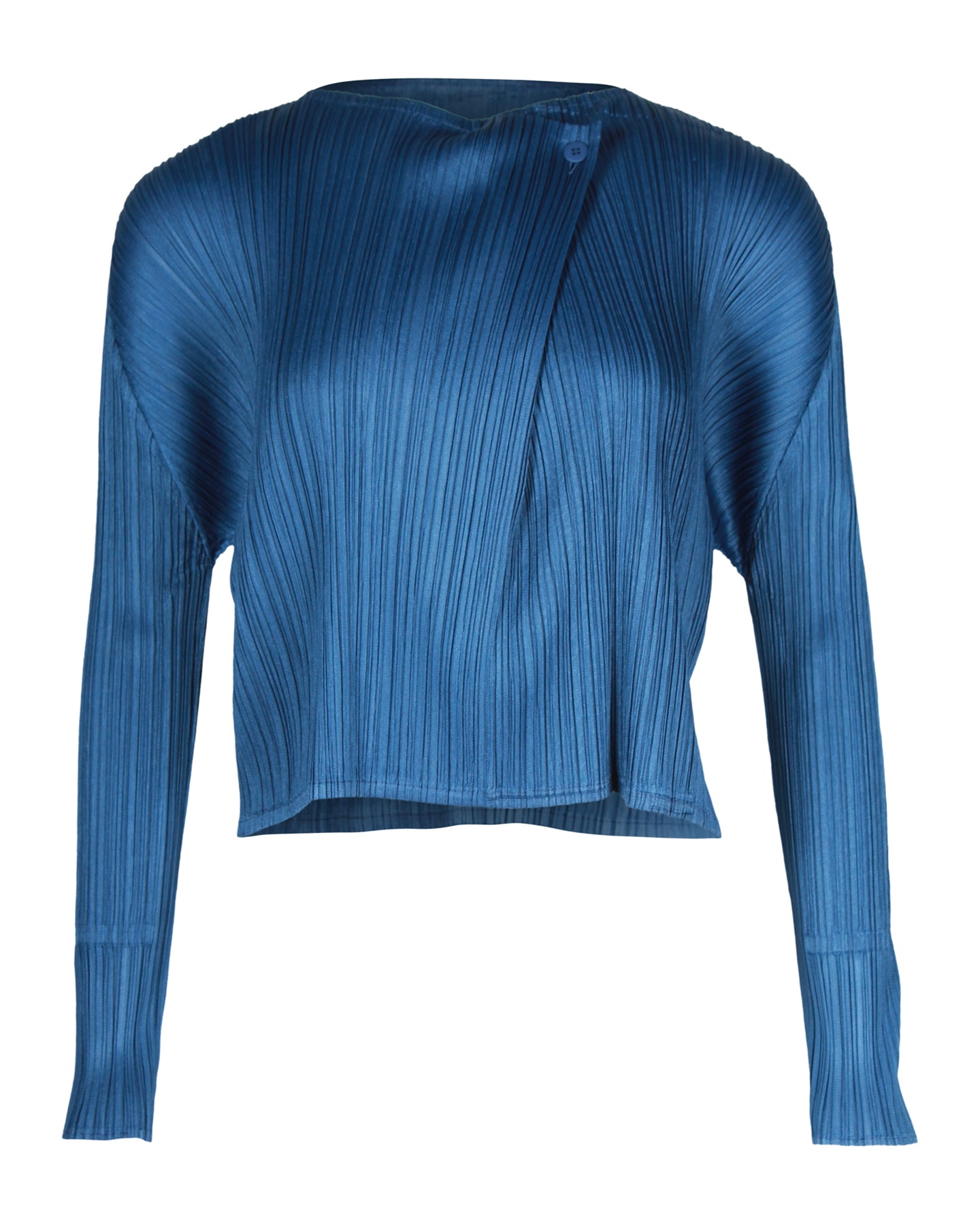 Pleats Please Plissé-Effekt-Strickjacke aus blauem Polyester