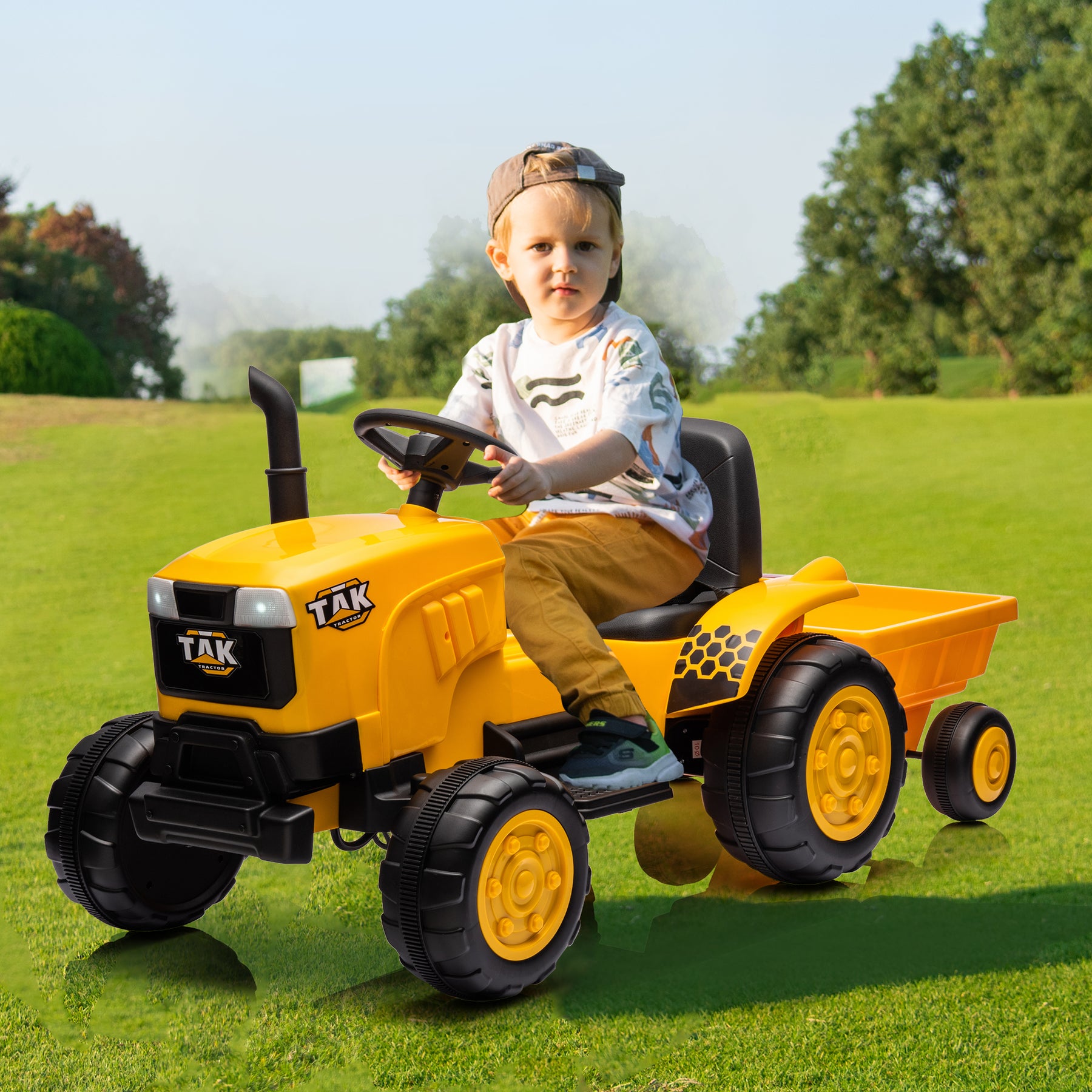 Streamdale ExperienceJoywhale Kinder 12V Aufsitztraktor mit abnehmbarem Anhänger