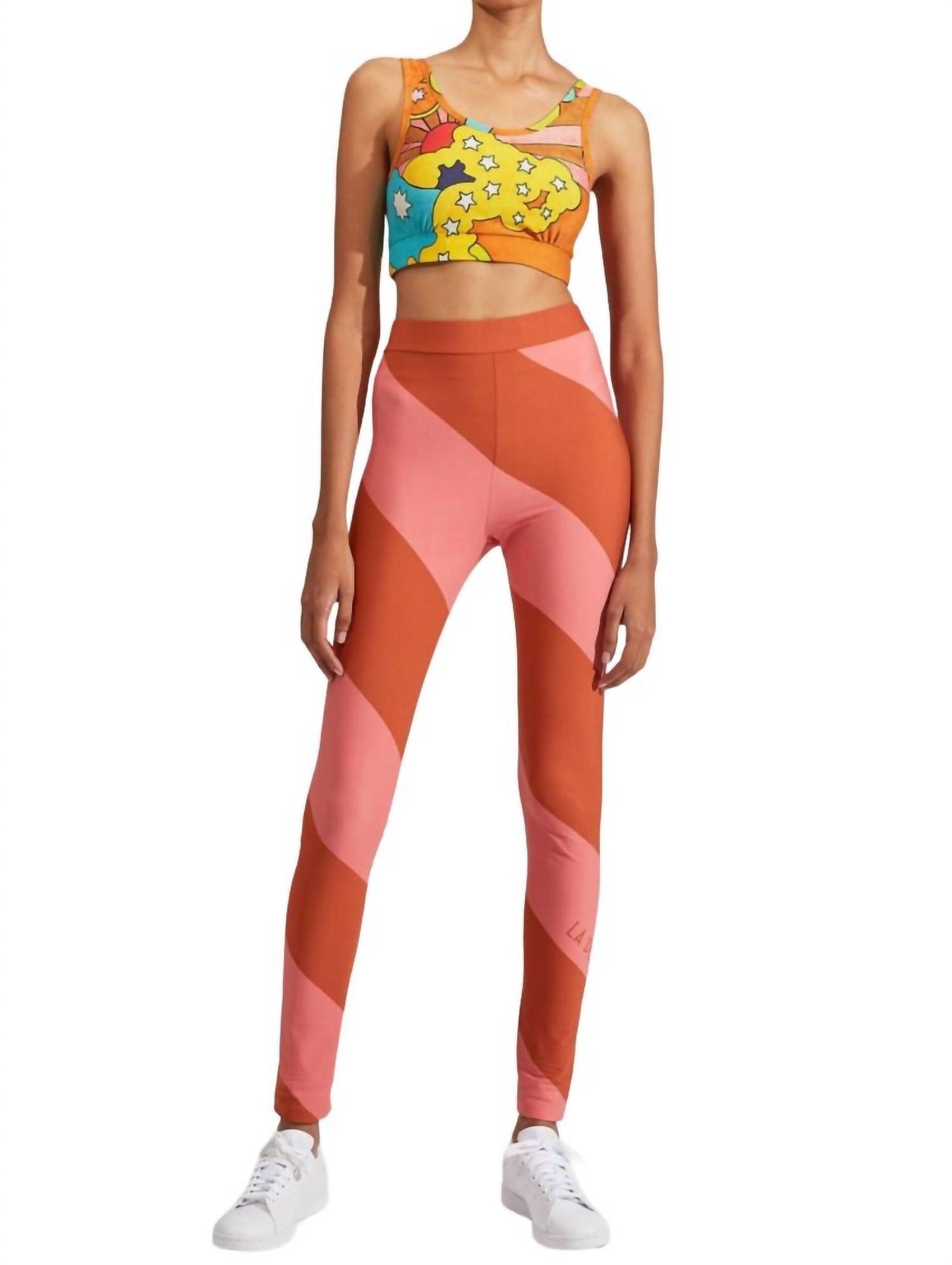 Gestreifte Legging in Rosa-Braun