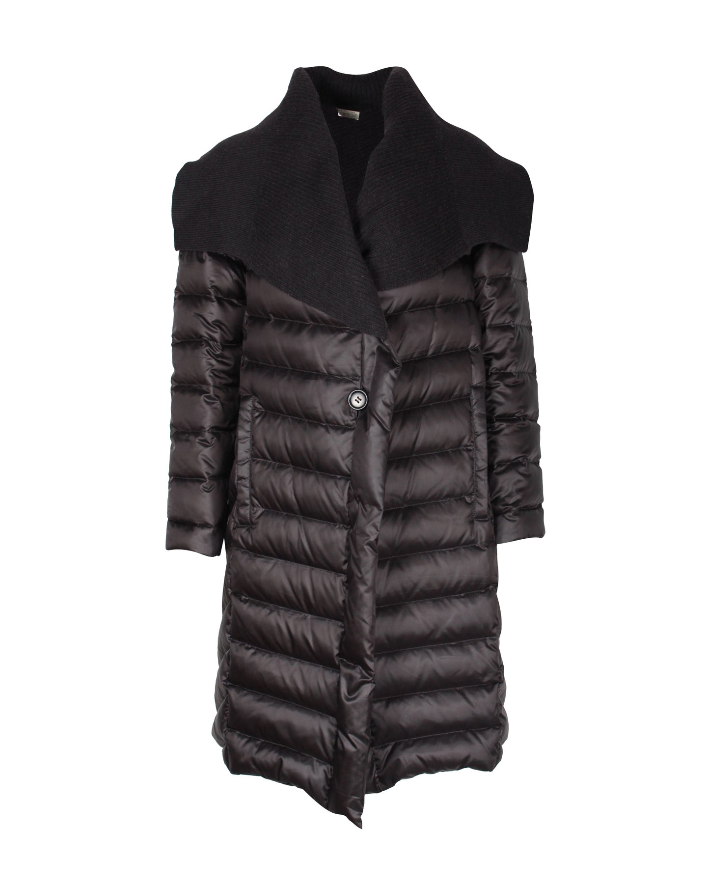 Issey Miyake Strickkragen Daunenmantel aus schwarzem Nylon