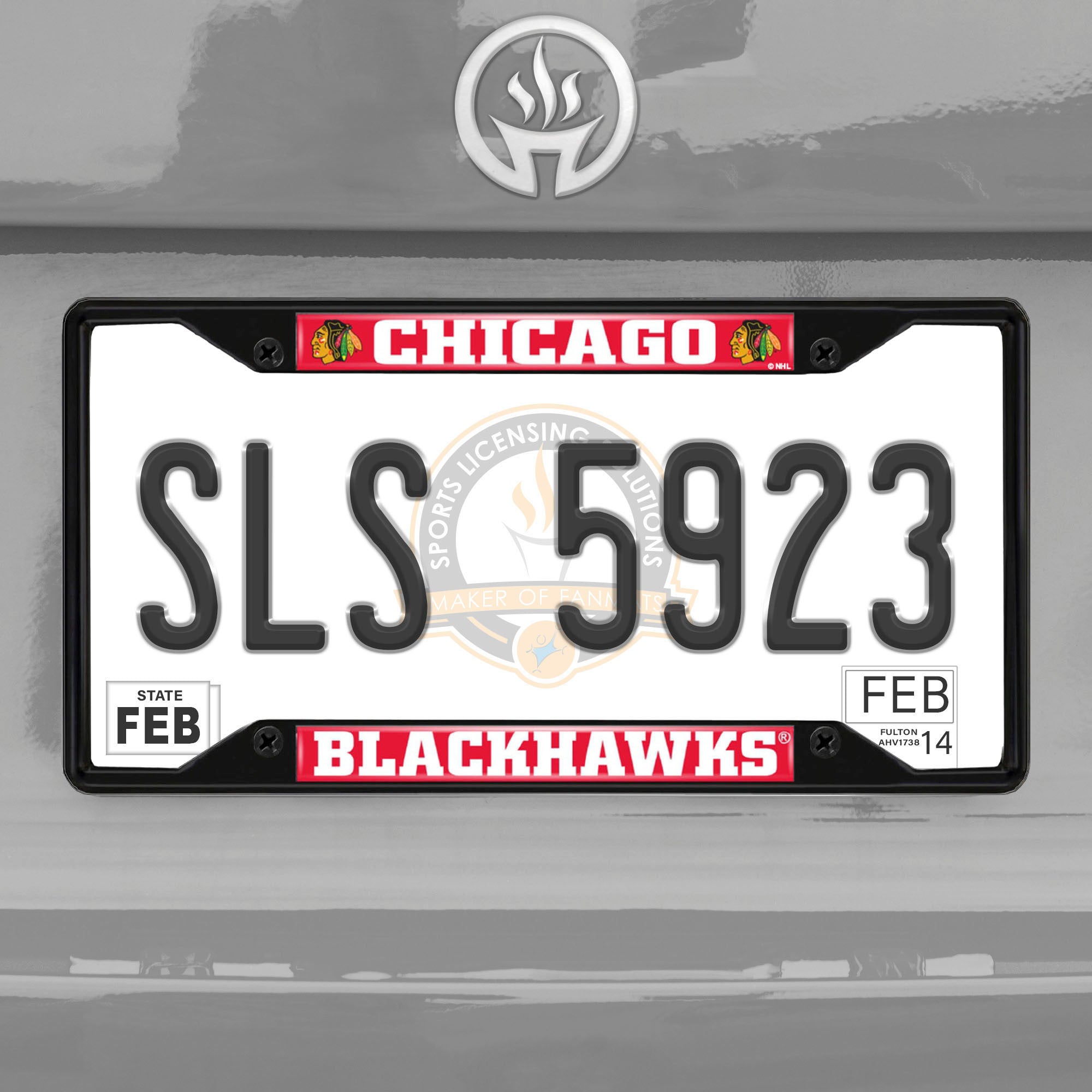 Fanmats Chicago Blackhawks Metall Nummernschild Rahmen schwarz Finish
