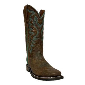 Damen Erdnuss Stickerei breiten quadratischen Zehen westlichen Stiefel in braun